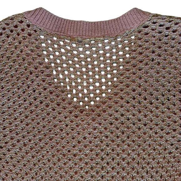 New INC Pointelle Pale Mauve Gold Sweater Women's XL Metallic V Neck Open Stitch - Picture 8 of 14